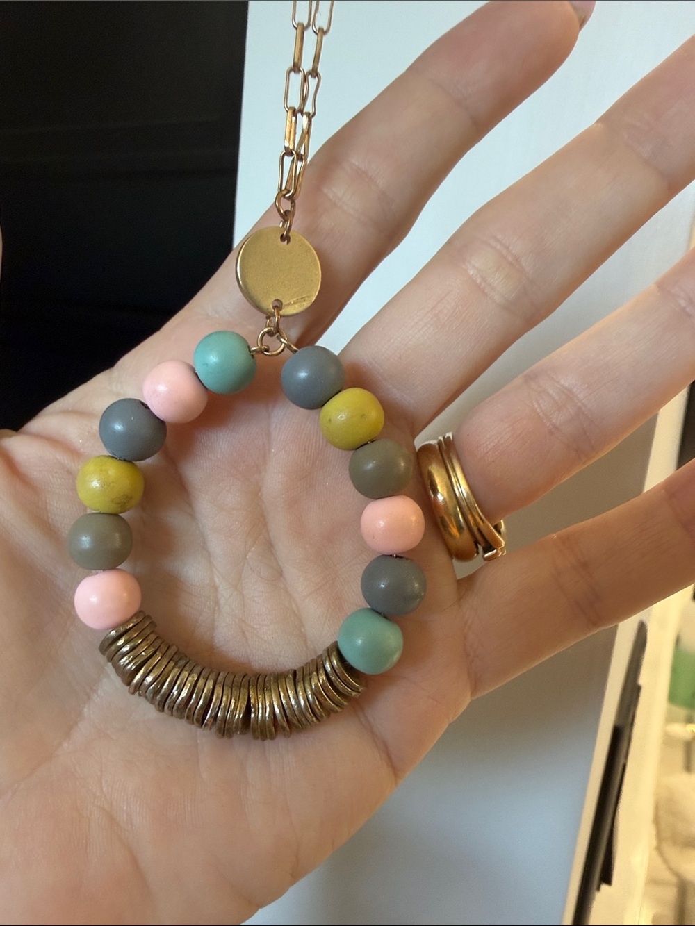 Beaded Multi-Color Pendant Necklace - Gold Accents